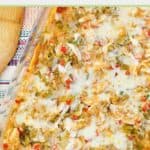 King ranch chicken casserole in a glass baking dish.