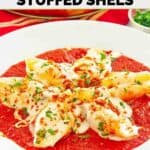 Homemade Olive Garden giant cheese stuffed shells in a pasta bowl.