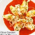 Homemade Olive Garden giant cheese stuffed pasta shells in a bowl.