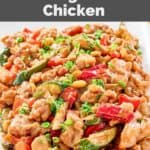 Homemade Panda Express kung pao chicken on a plate.