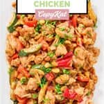 Homemade Panda Express kung pao chicken on a small platter.