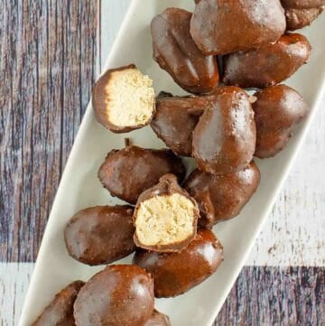 Copycat Reese's peanut butter eggs candy on a platter.