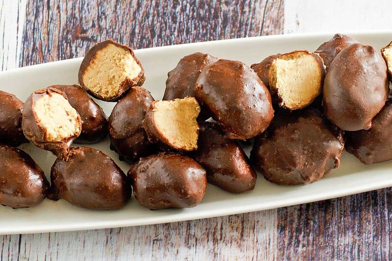 Copycat Reese's chocolate peanut butter eggs on a plate.