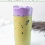 Homemade Starbucks iced matcha latte with lavender cream cold foam.