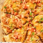 Sliced homemade Taco Bell Mexican pizza.