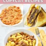 Copycat Waffle House hash browns, Texas patty melt, and hashbrown bowl.