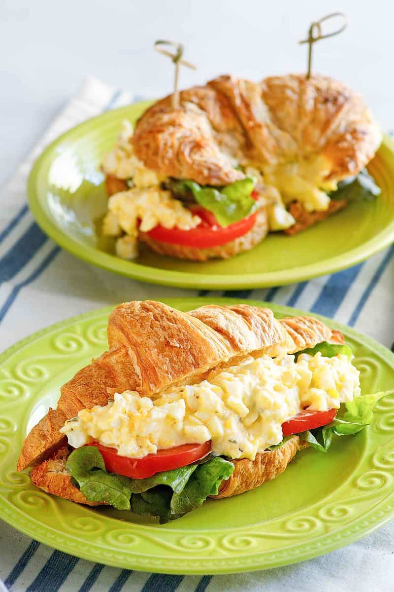 Two copycat chicken salad chick egg salad sandwiches.