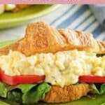 Homemade chicken salad chick egg salad croissant sandwich.