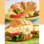 Two sandwiches made with homemade chicken salad chick egg salad.