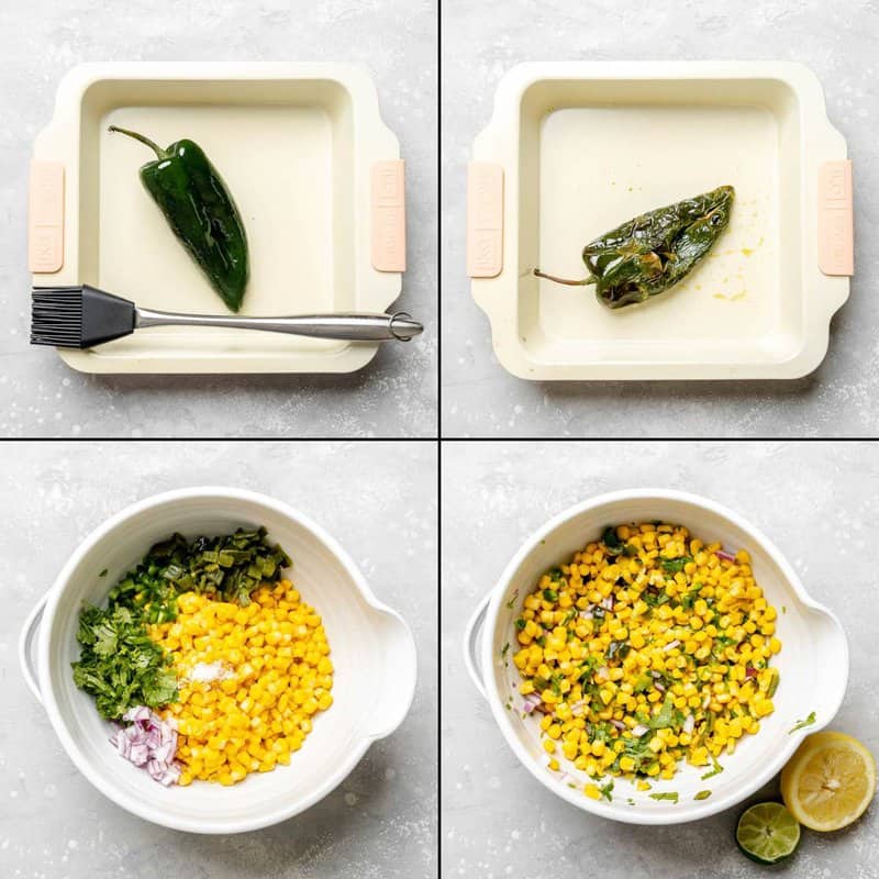 Collage of making copycat Chipotle corn salsa.