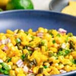 Freshly made homemade Chipotle corn salsa in a serving bowl.