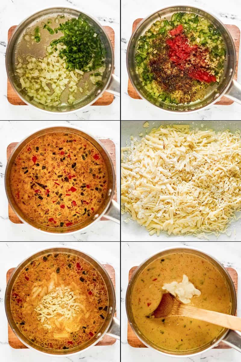 Collage of making copycat Chipotle queso blanco.