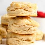 Homemade freezer biscuits on a plate.
