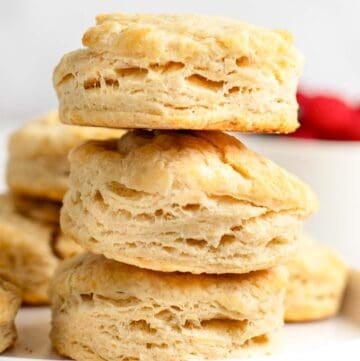 Homemade freezer biscuits on a plate.