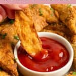 Dipping a homemade KFC potato wedge in ketchup.