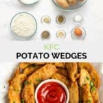 Copycat KFC potato wedges ingredients and the finished dish.