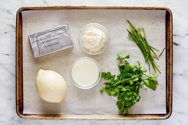 Copycat Melting Pot green goddess dip ingredients on a tray.