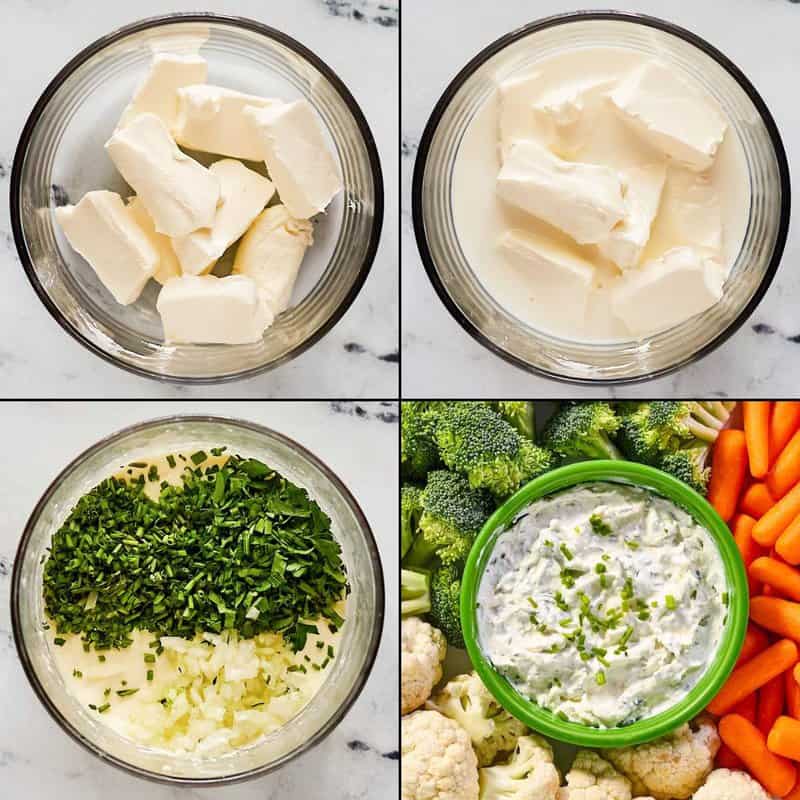 Collage of making copycat Melting Pot green goddess dip.