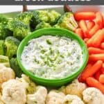 Homemade Melting Pot green goddess dip and veggies on a tray.