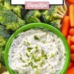 Homemade Melting Pot green goddess dip, broccoli, carrots, and cauliflower.