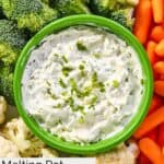 Homemade Melting Pot green goddess dip and fresh vegetables around it.