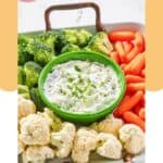 A bowl of homemade Melting Pot green goddess dip and fresh vegetables.