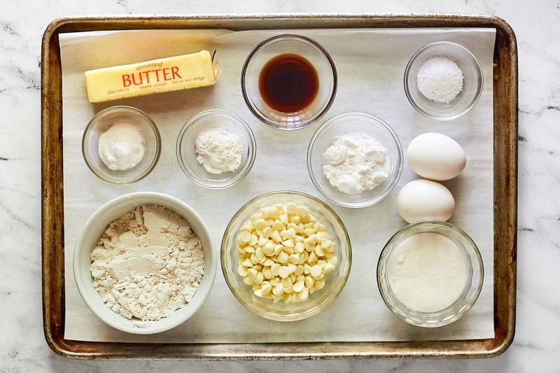 Copycat Panera lemon drop cookies ingredients on a tray.