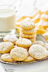 Copycat Panera lemon drop cookies on a plate.