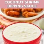 A bowl of homemade Red Lobster pina colada coconut shrimp sauce.