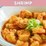 Homemade ruth's chris barbecue shrimp in a serving bowl.