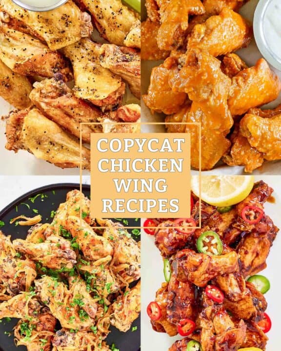 Collage of 4 different copycat chicken wings.