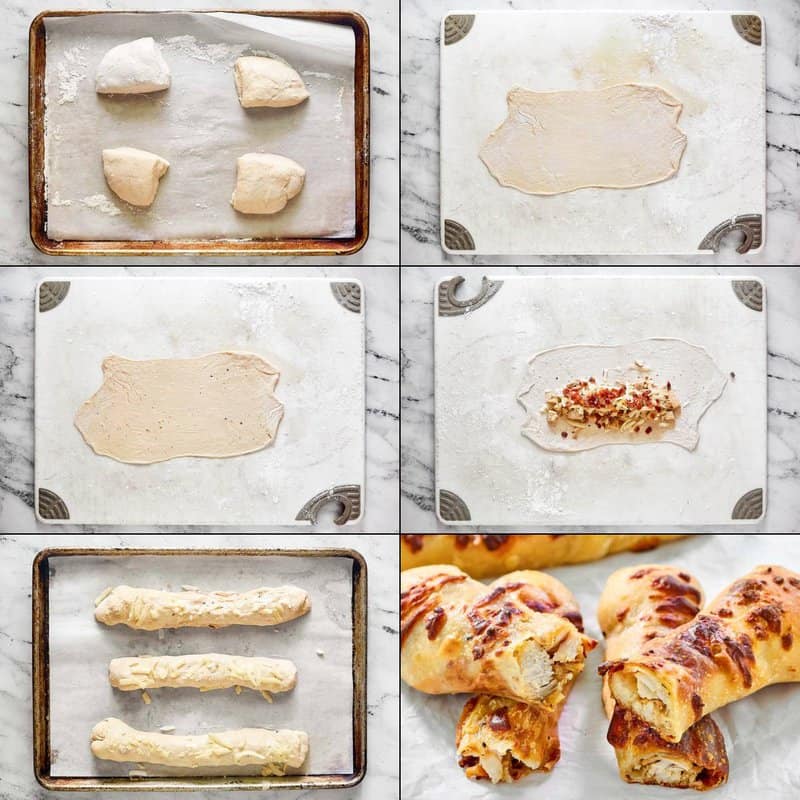 Collage of making copycat Costco chicken bake.