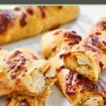 Homemade Costco chicken bakes cut in half.