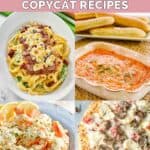 Copycat Olive Garden steak alfredo, seafood dip, shrimp fritta, and chicken pizza.