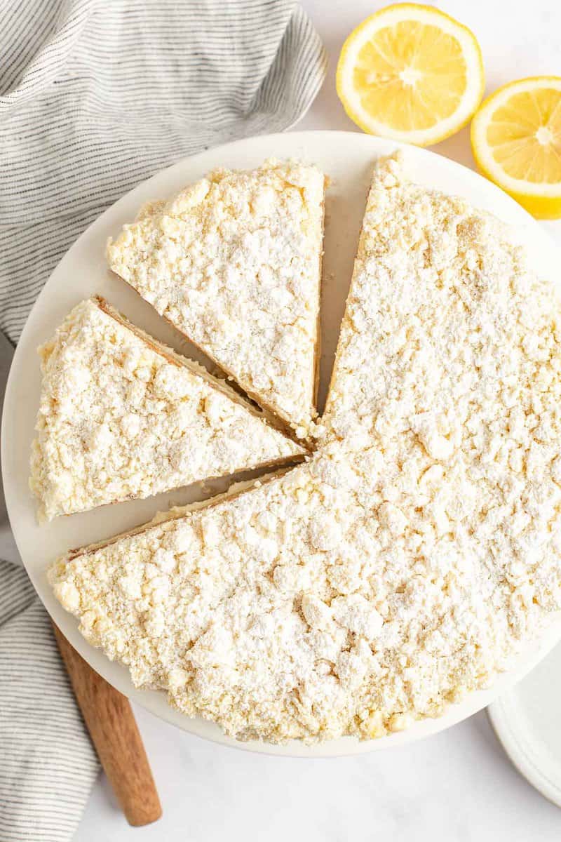 Copycat Olive Garden lemon cream cake and a lemon.