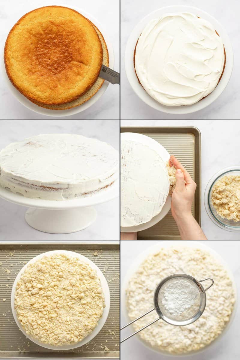 Frosting a copycat Olive Garden lemon cream cake.