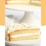 A slice of homemade Olive Garden lemon cream cake on a plate.