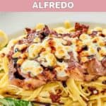 A plate of homemade Olive Garden steak gorgonzola fettuccine alfredo.