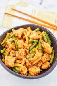 Copycat Panda Express honey sesame chicken in a bowl.