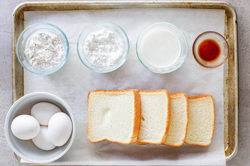 Copycat Denny's French toast ingredients on a tray.