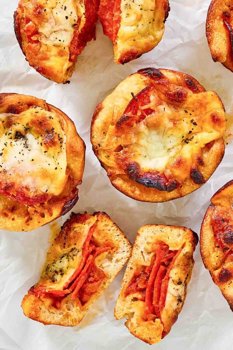 Copycat Little Caesars crazy puffs on parchment paper.