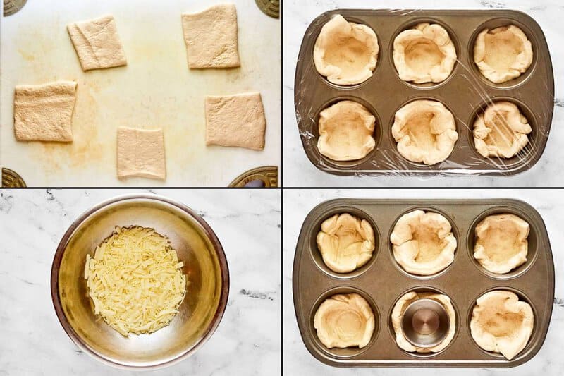 Preparing pizza dough and cheese for making copycat Little Caesars crazy puffs.