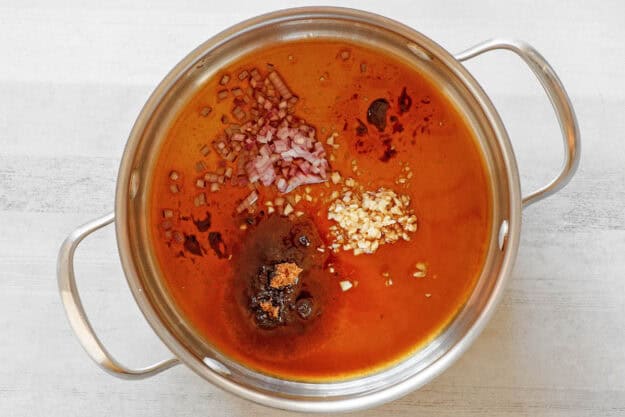 Copycat TGI Friday's jack daniels dipping sauce ingredients in a pan.