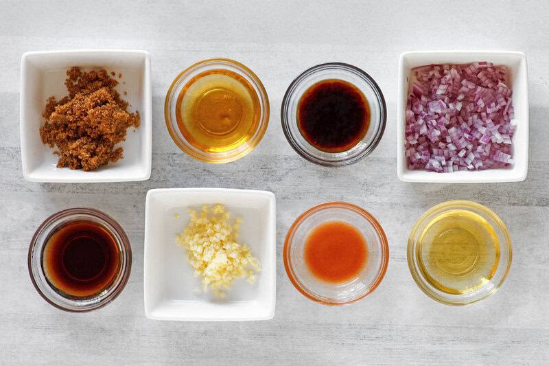 Copycat TGI Friday's jack daniels sauce ingredients in bowls.
