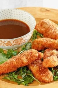 Chicken fingers and copycat TGI Friday's jack daniels dipping sauce.