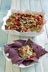 Copycat TGI Friday's nine layer dip and tortilla chips.