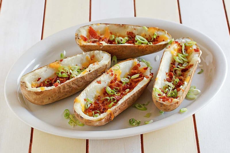 Copycat TGI Friday's baked potato skins on a plate.