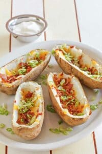 Copycat TGI Friday's potato skins on a plate.
