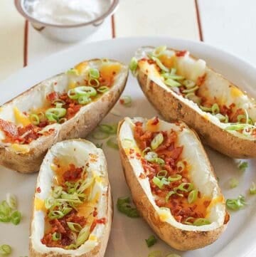 Copycat TGI Friday's potato skins on a plate.