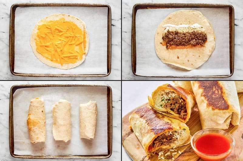 Assembling copycat Taco Bell quesarito.